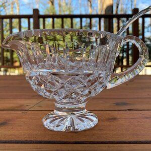 Beautiful Vintage Hand Cut Crystal Gravy Boat with Matching Crystal Ladle